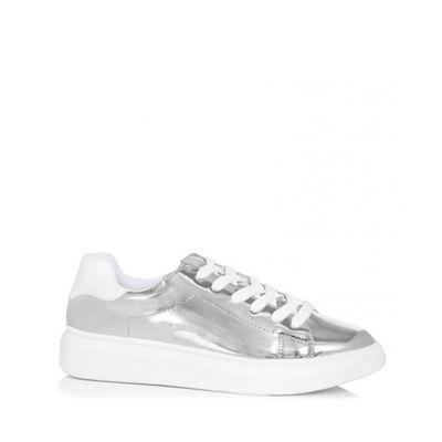 Silver metallic lace trainers